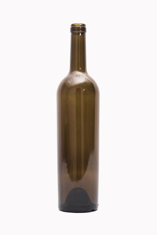 This is 3752 AG, also known as Ariana, California Bottles’ upgraded Antique Green Tall Taper Bordeaux (Claret) bottle.