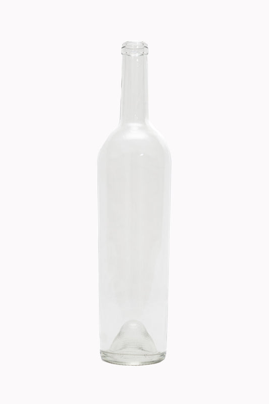 750ml Flint (Clear) Tall Taper Bordeaux (Claret) Full Punt Bottles, Cork Finish, Case of 12