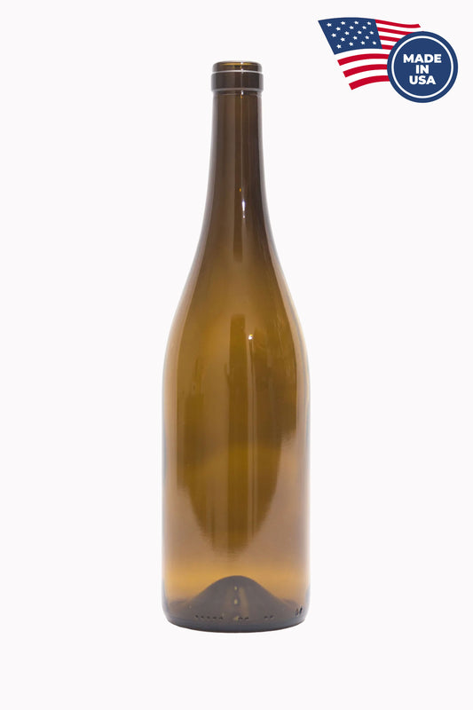 750ml Antique Green Burgundy Full Punt Bottles, Cork Finish, Case of 12