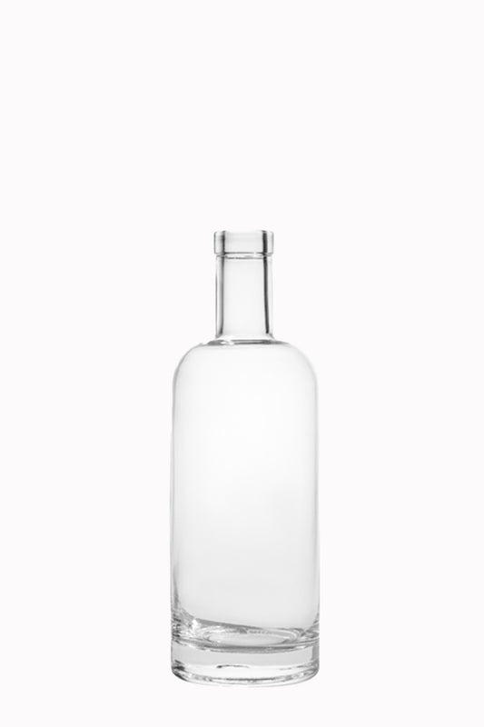 750ml Premium Flint (Clear) Tall Round Spirits Bottles, Bar Top Finish, Case of 6