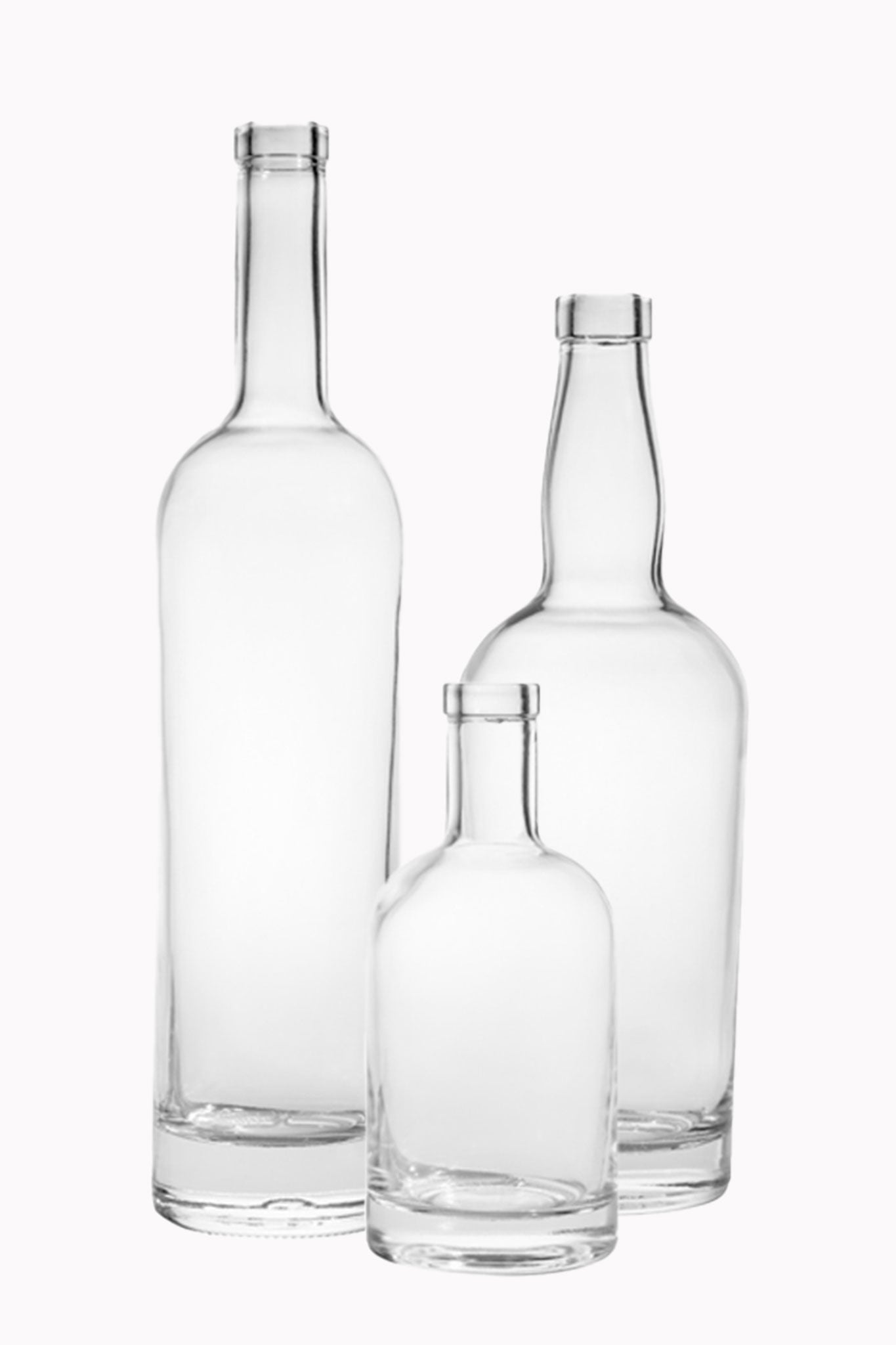 A collection of clear spirits bottles