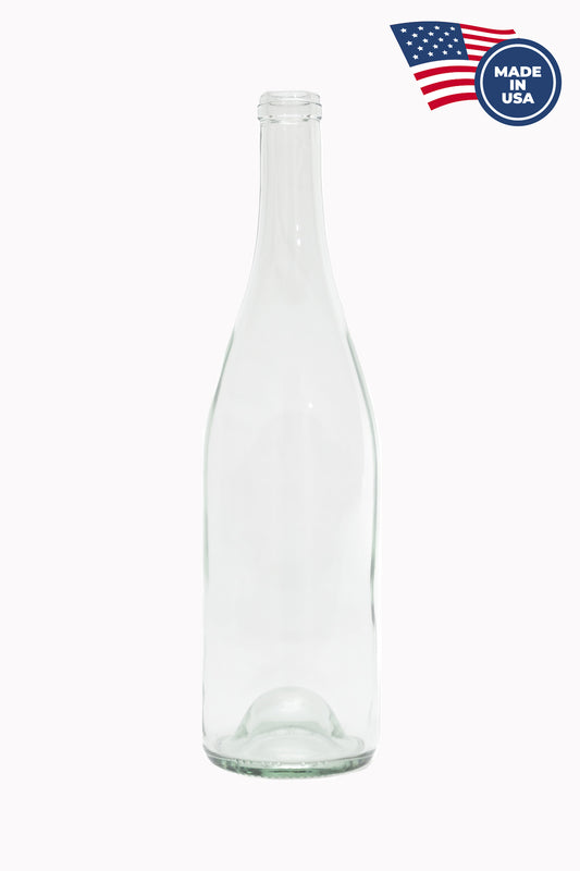 750ml Flint (Transparente) Borgoña Full Punt Bottles, Acabado de corcho, Caja de 12